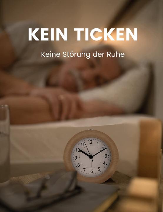 Produktbild Alopini Analoger Wecker, Kein Ticken, Wecker mit Schlummerfunktion, Nachttischuhr mit Nachtlicht
