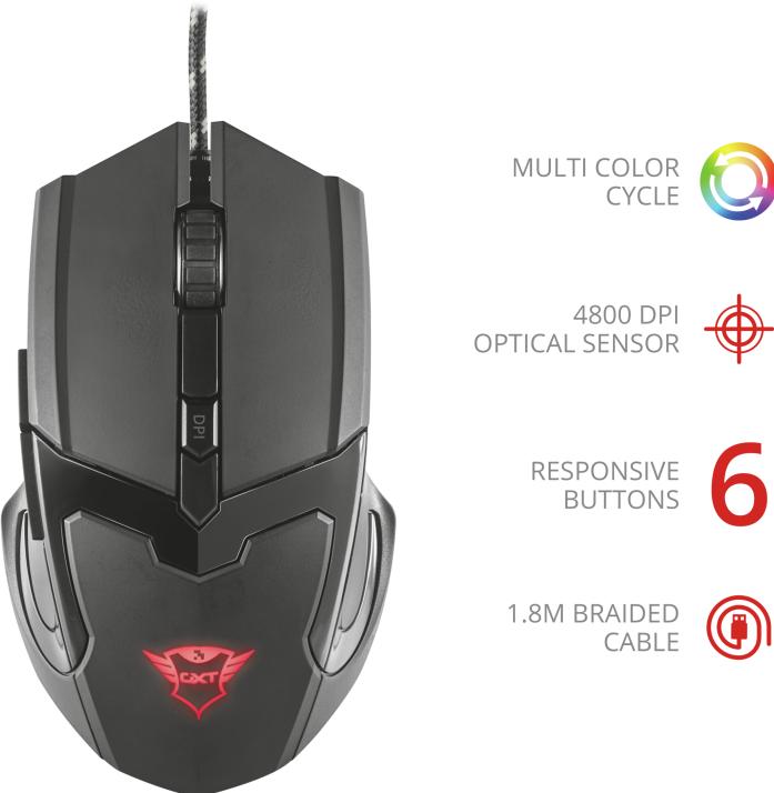 Produktbild Trust GXT 101 Maus Beidhändig USB Typ-A 4800 DPI (Kabelgebunden)