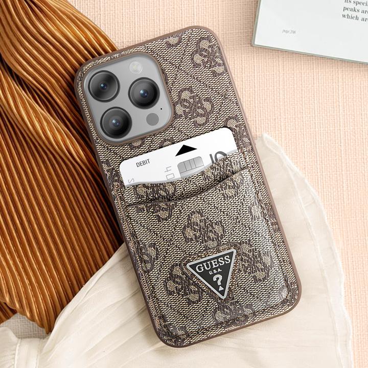 Actual product image Guess PU 4G card holder cover, Braun Series (Apple iPhone 14 Pro Max)