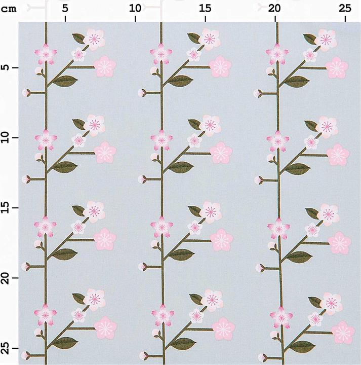 Produktbild Rico Design Baumwoll-Stoff Popeline "Sakura Zweige Smoke Blue", 140 cm breit, Meterware