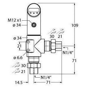 Turck Sensore di pressione differenziale con 2 uscite di commutazione a transistor pnp/npn, Cavo di alimentazione