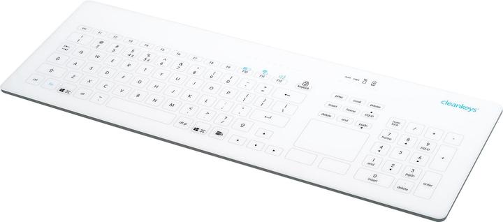 Produktbild Cleankeys CK4W FUNK USB kapazitive Glastastatur integriertes Touchpad wasserdicht (DE, Kabellos)