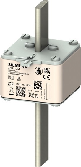 Actual product image Siemens SIEM 3NA3252-4KK02 NH fuse 3NA COM, NH2, In: 315A, Un AC: 400V, gG, without El