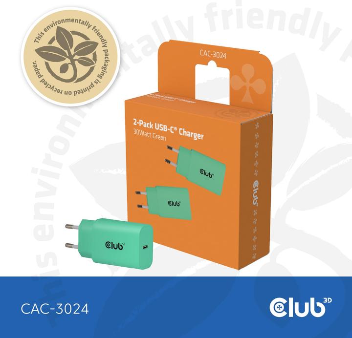 Image du produit Club 3D Club3D Lifestyle Ladegerät USB-C 30Watt, 2Stk grün retail (30 W)