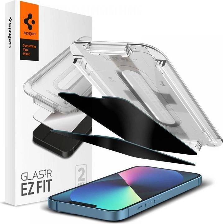 Produktbild Spigen TEMPERED GLASS GLAS.TR "EZ FIT" 2-PACK IPHONE 13 / 13 PRO PRIVACY (2 Stück, Apple iPhone 14, Apple iPhone 13, Apple iPhone 13 Pro, Apple iPhone 16e)
