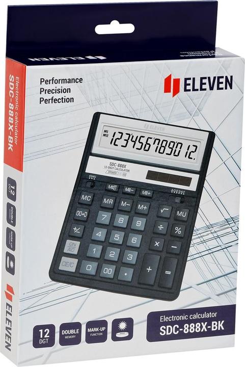 Produktbild Eleven Taschenrechner Taschenrechner SDC888XBK, schwarz, Desktop, 12 Ziffern (Batterien, Solarzellen)