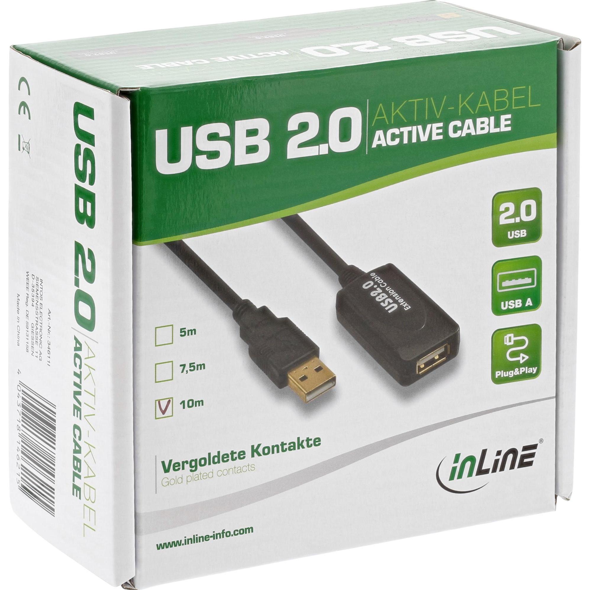 Thumbnail - InLine USB 2.0 Aktiv-Verlaengerung 25m mit Signalverstaerkung / Repeater Stecker A an Buchse A 25m (25 m, USB 2.0), USB ...
