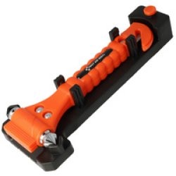 Actual product image First Aid Only 2-in-1 emergency tool car hammer and seatbelt cutter with holder, neon orange/black (135 g)