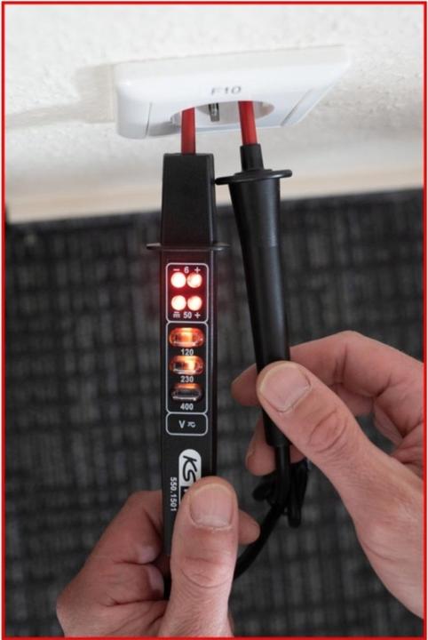 Image du produit KS Tools Détecteur de polarité et testeur pique-câbles avec revêtement isolant 6-400 V (CAT II 1000V)