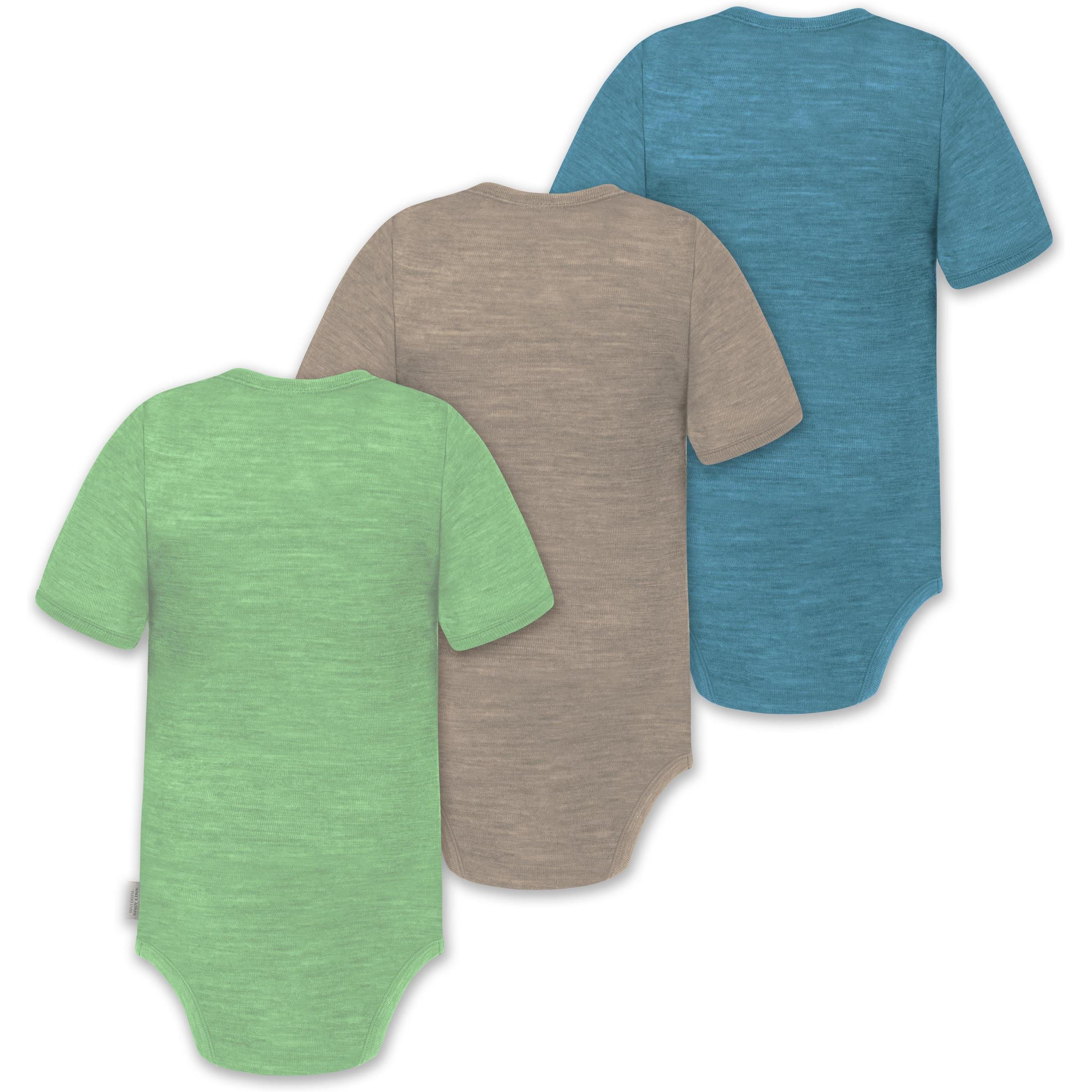 Thumbnail - Normani, Body, 3er Set Baby Merino Kurzarmbody „Tihoi" - 9319, Blau, (68)