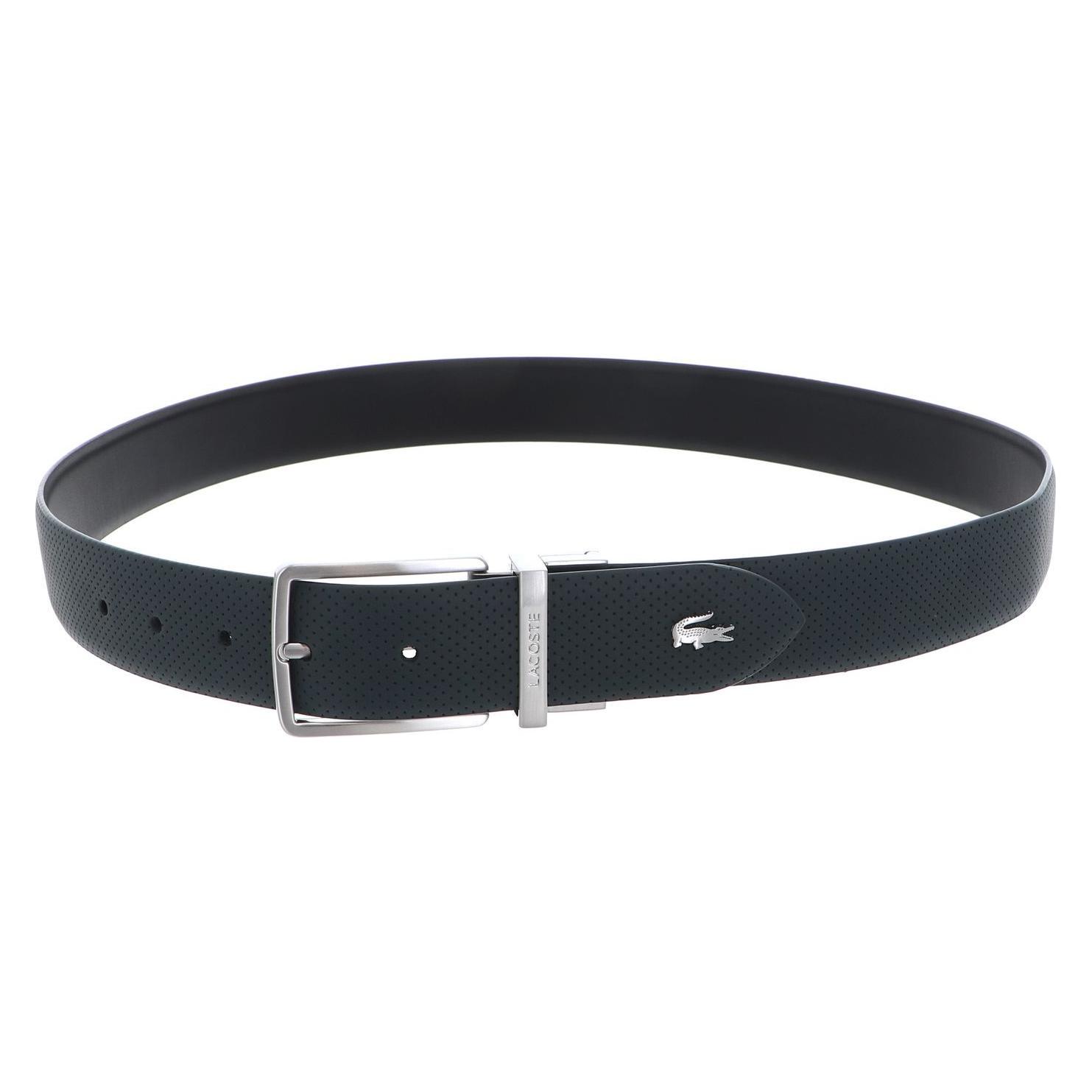 Lacoste, Herren, Gürtel, Elegance Punch Plain Leather Belt, Grün, Schwarz