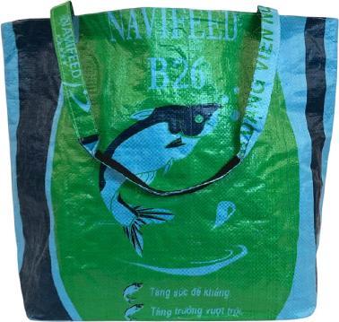 Immagine prodotto Bekos Upcycling - Grosser Shopper XL aus recycelten Fischfuttersäcke Büffel grün / blau