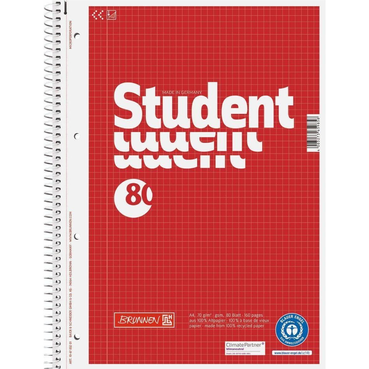 Brunnen, Heft + Block, Collegeblock (A4, Kariert, Weicher Einband)