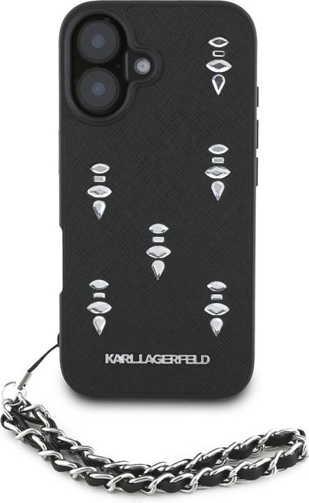 Actual product image Karl Lagerfeld Case Saffiano Crystals w/Chain for iPhone 16 black (Apple iPhone 16)