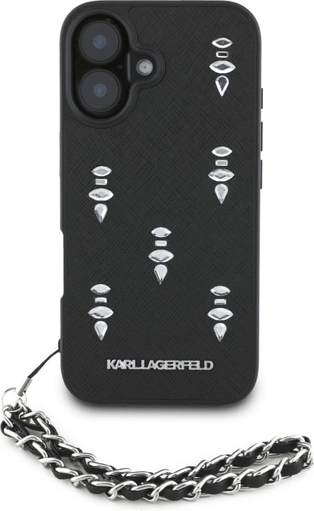 Produktbild Karl Lagerfeld Case Saffiano Crystals w/Chain for iPhone 16 black (Apple iPhone 16)