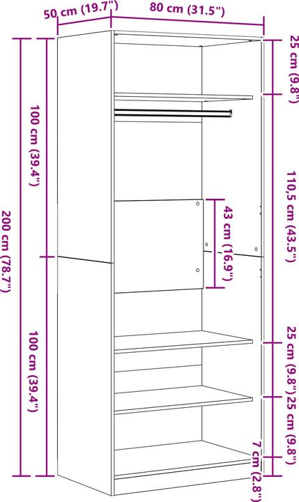 Produktbild vidaXL Kleiderschrank (80 x 50 x 200 cm)