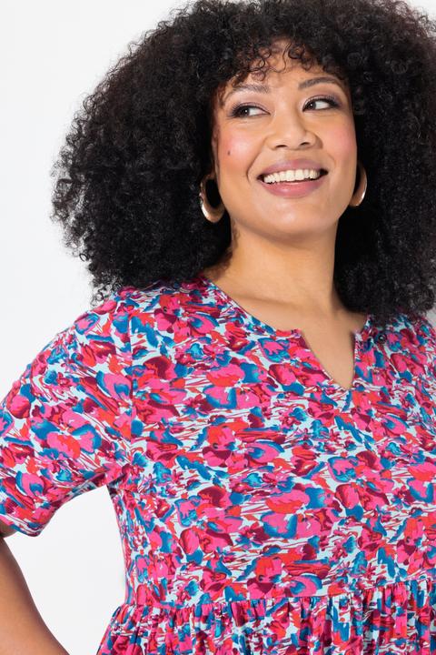 Actual product image Ulla Popken Tiny Floral Print Knit Empire Knit A-Line Pocket Dress (50, 52)