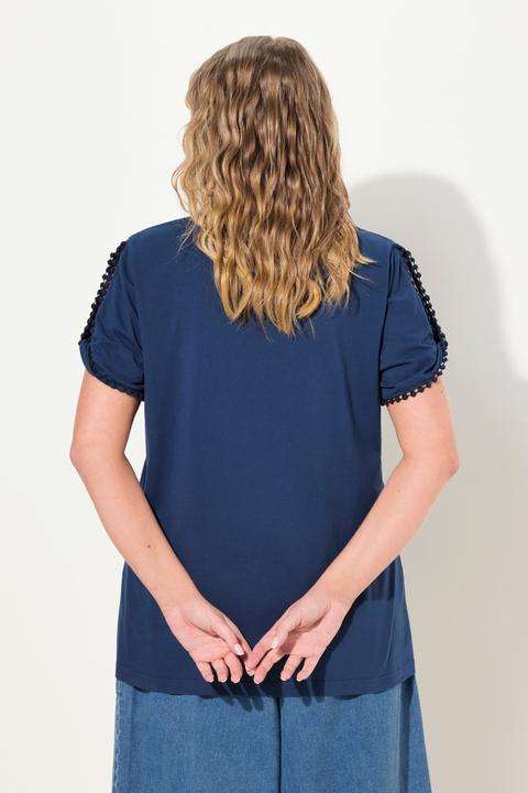 Actual product image Ulla Popken Pom Pom Trim Cold Shoulder Tee (54)