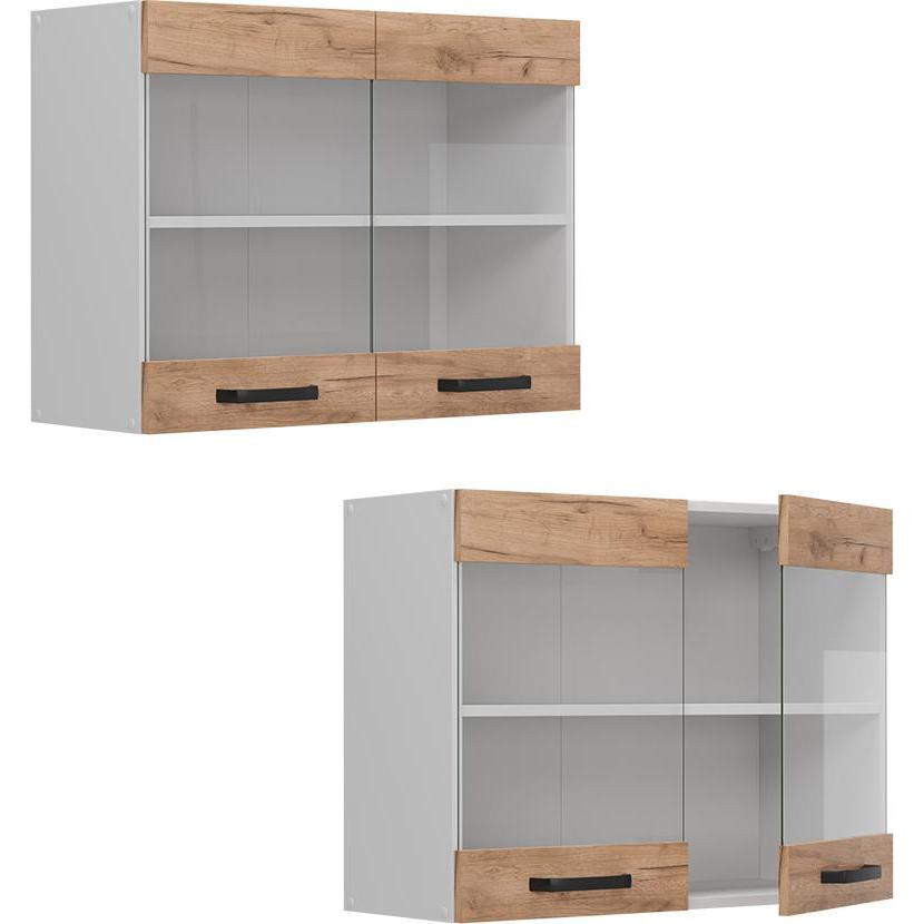 Vicco, Regal, Küchenglasschrank R-Line, Goldkraft Eiche/Weiss, 80 cm (80 x 60 x 31 cm)