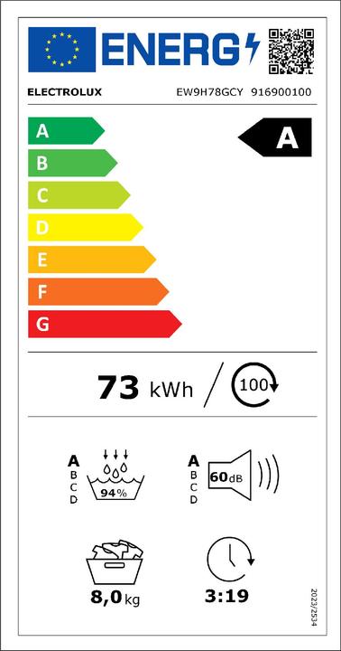 Energie-Label Electrolux EW9H78GCY 900 Perfectcare Asciugatrice libera installazione (8 kg, Rechts)