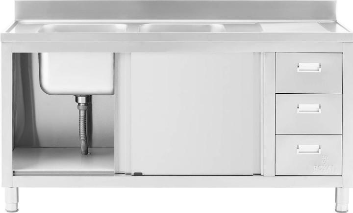 Actual product image Royal Catering Commercial Kitchen Sink - 2 basins - - Stainless steel - 400 x 400 x 300 mm (Sink accessories, 30 cm, 60 cm)