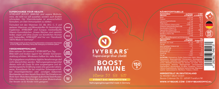 Valori nutrizionali e ingredienti IVYBears Boost IMMUNE 2-Pack (2 Pezzo/i, Gomme, 300 g)