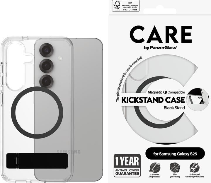 Produktbild PanzerGlass CARE by ® Feature Case Transparent m. Schwarz Kickstand & Qi Compatible Samsung Galaxy S (Samsung Galaxy S25)
