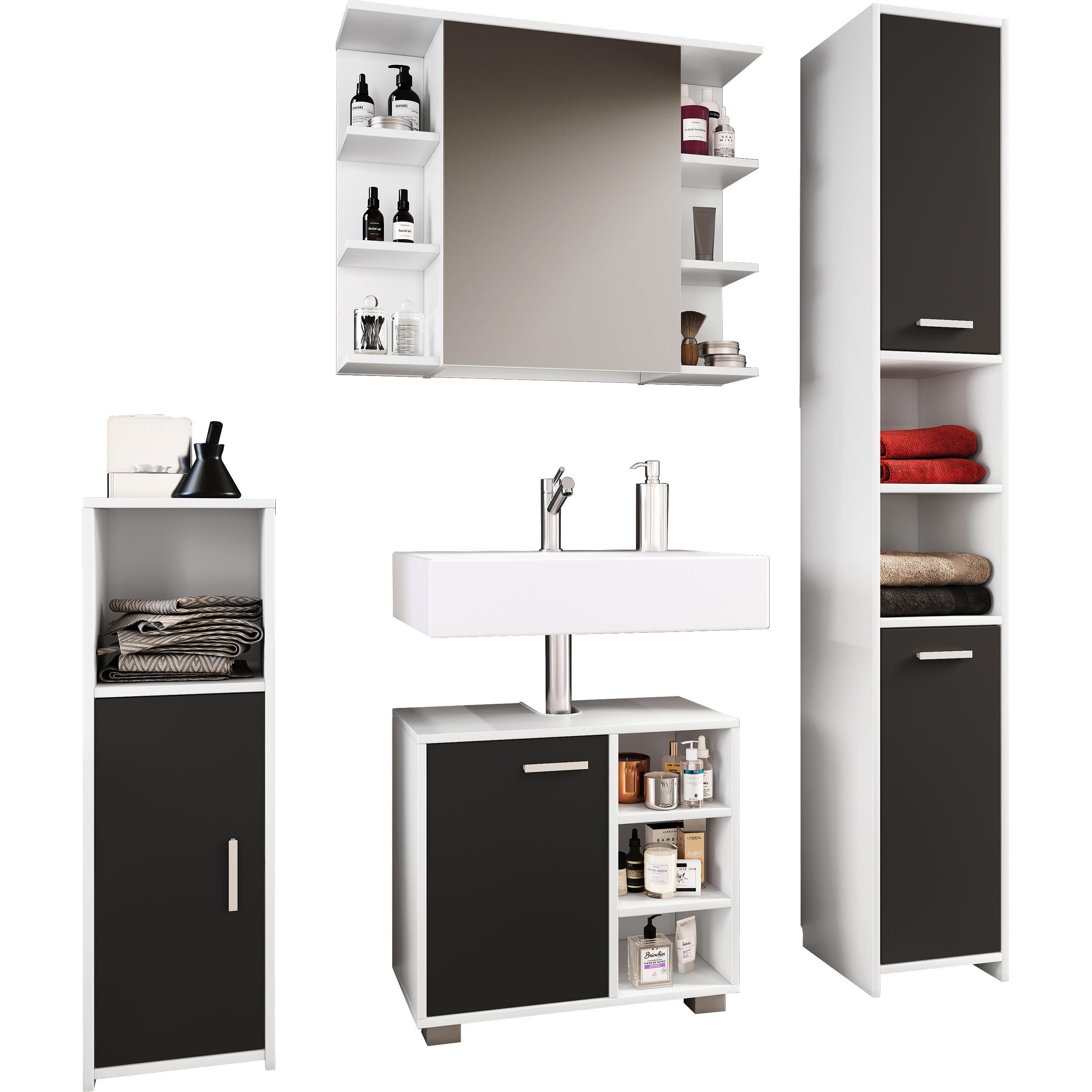 VCM, Badmöbelset, 4-tlg. Badschrank Badmöbel Komplett Set "Zalo I"