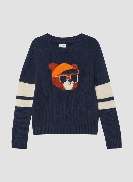 Produktbild s.Oliver Strickpullover Strickpullover mit Kontraststreifen und Plüsch-Intarsien (98)