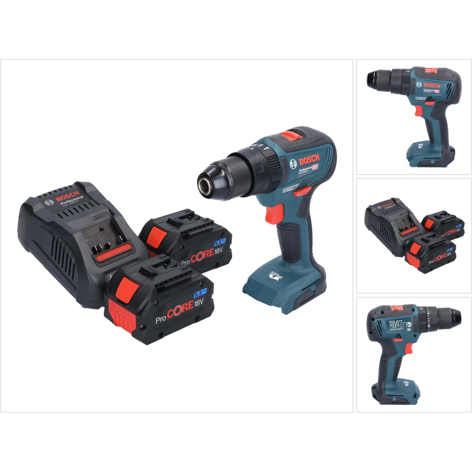 Bosch Professional, Bohrmaschine + Akkuschrauber, Bosch GSB 18V-55 Professional Akku Schlagbohrschrauber 18 V 55 Nm Brus...