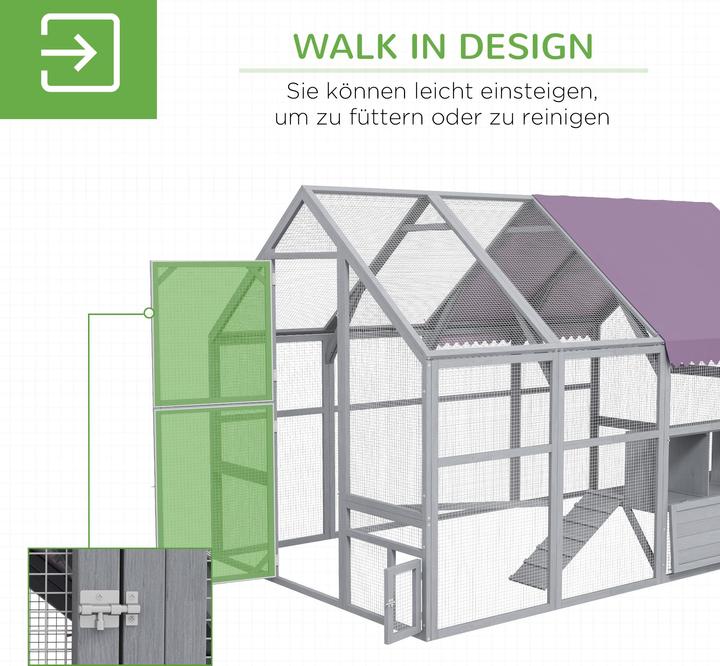 Produktbild PawHut Hühnerstall Tannenholz, Metall Grau