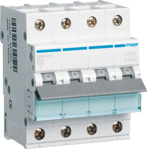 Actual product image Hager HAG MBN416 B16 built-in automatic 4p