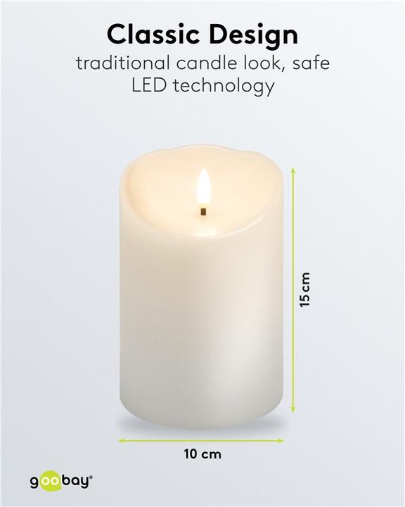 Image du produit Goobay LED-Echtwachskerze, weiss, 10 x 15 cm (1 x)