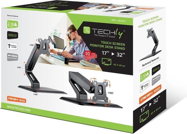 Produktbild Techly Schreibtischhalterung für 1 Touchscreen 17-32Zoll 43-81cm schwarz (Tisch, 32")