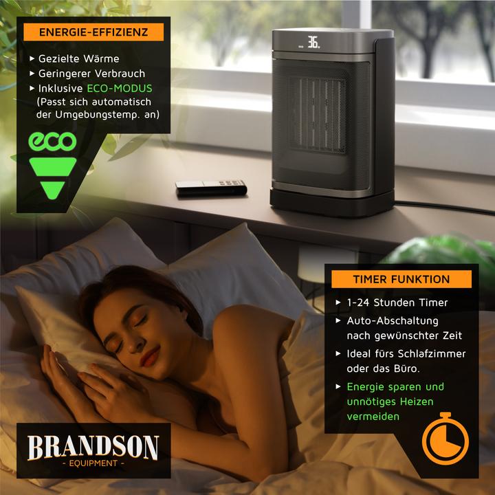 Produktbild Brandson Keramik-Heizlüfter 1500W, Timerfunktion, Überhitzungsschutz, inkl. Fernbedienung,kompakt, schwarz (1500 W)