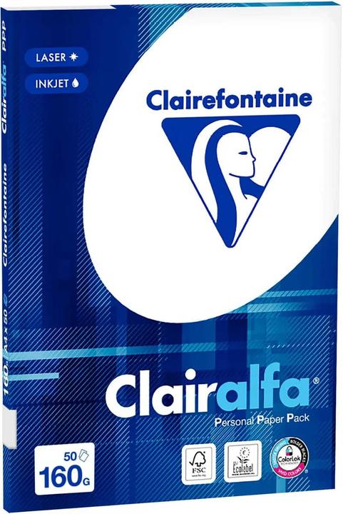 Produktbild Clairefontaine Multifunktionspapier Clairalfa A4 160g/qm 50 Blatt weiss (160 g/m², A4)