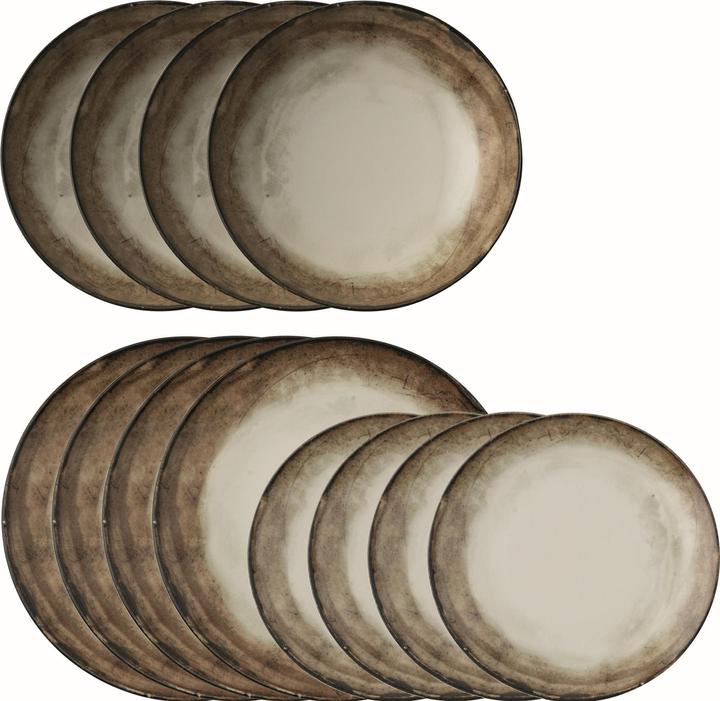 Arthur Krupp Shade Earth servies 12 stuks, bruin/wit (12 Pcs.)