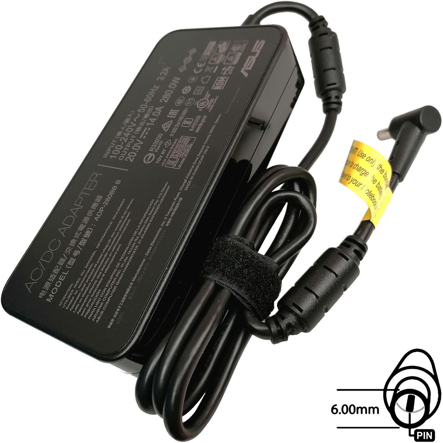 ASUS 001-00800600 power adapter/inverter Indoor Black (280 W), Notebook Netzteil, Schwarz