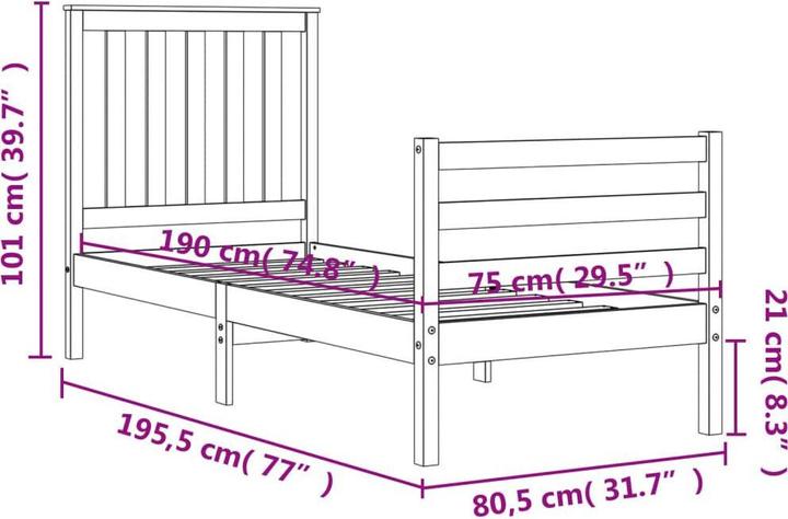 Produktbild VidaXL Massivholzbett mit Kopfteil 2FT6 Small Single (75 x 190 cm)