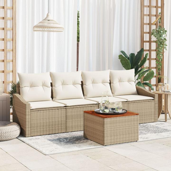 Actual product image vidaXL 5-piece garden sofa set with cushions Beige poly rattan acacia
