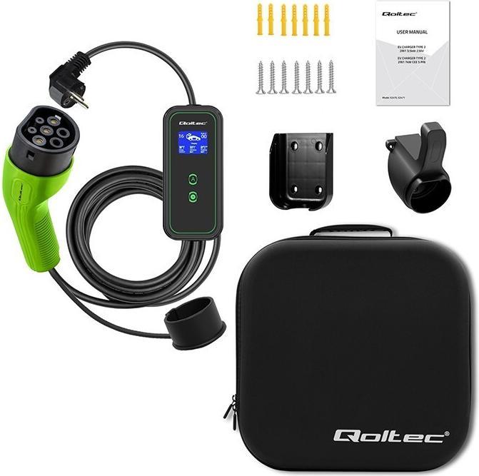 Produktbild Qoltec Mobiles EV-Ladegerät mit einstellbarem 2in1-Modus (Typ 2, 3.50 kW, 16 A)