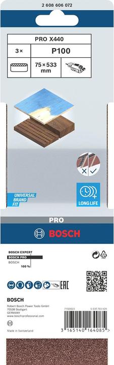 Image du produit Bosch Professional Zubehör PRO X440 bande abrasive, 75 x 533 mm, G100 (100)