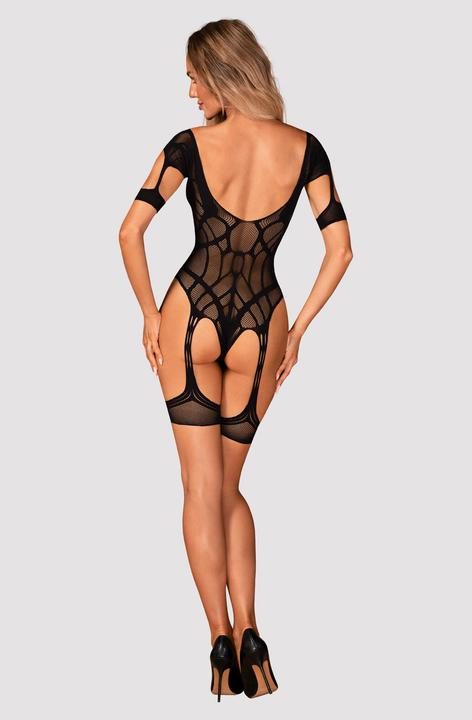 Actual product image Obsessive Mesh Bodystocking With Garter Design - Black (L, M)