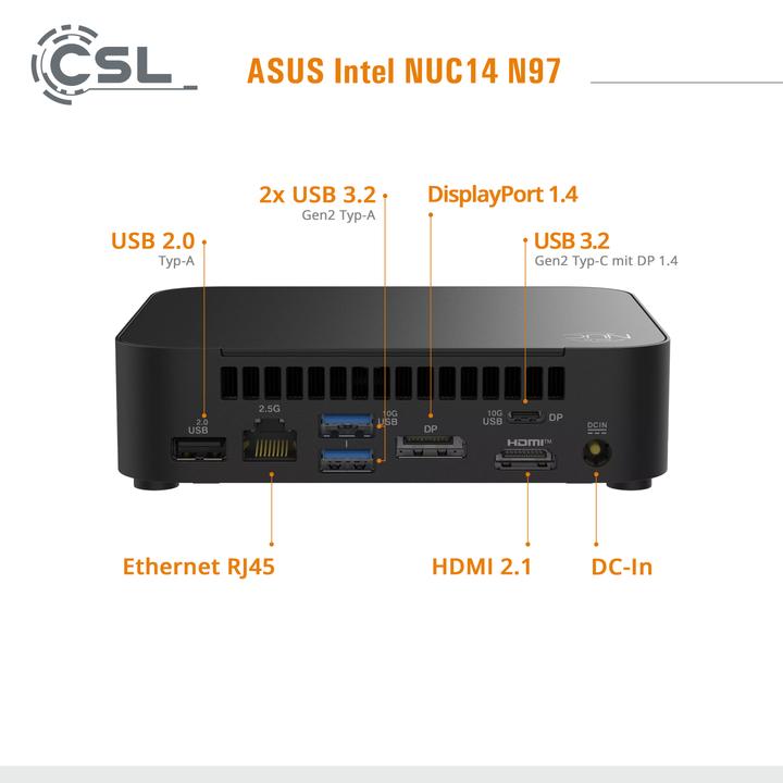 Actual product image ASUS Mini PC - NUC14 N97 / 16GB / 500 GB M.2 SSD / Win 11 Home (500 GB, 16 GB, Intel N97, Intel UHD Graphics)