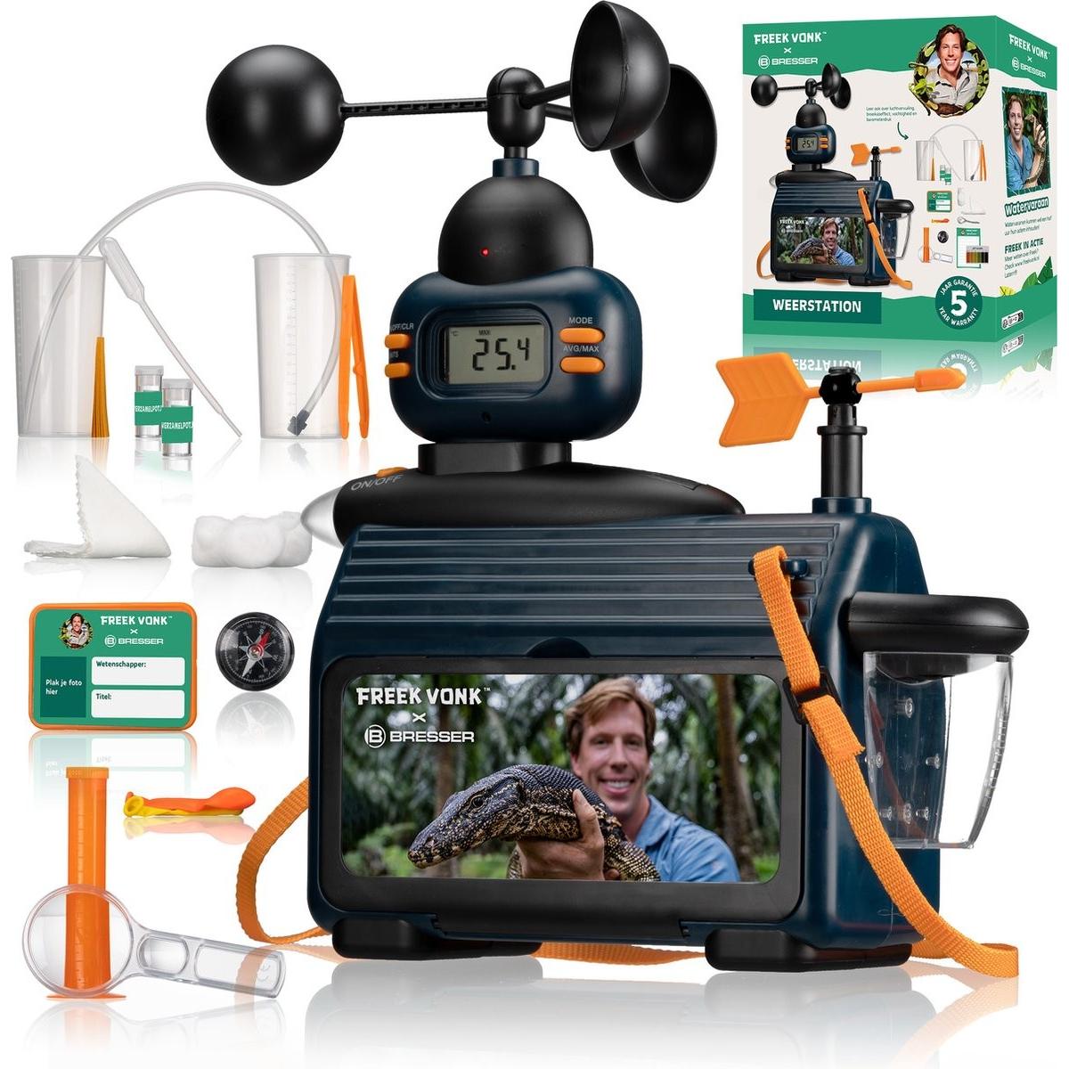 Freek Vonk x Bresser - Weerstation voor Kinderen - Voor Buiten - Meet ook Windsnelheid, Stazione meteo, Nero, Blu