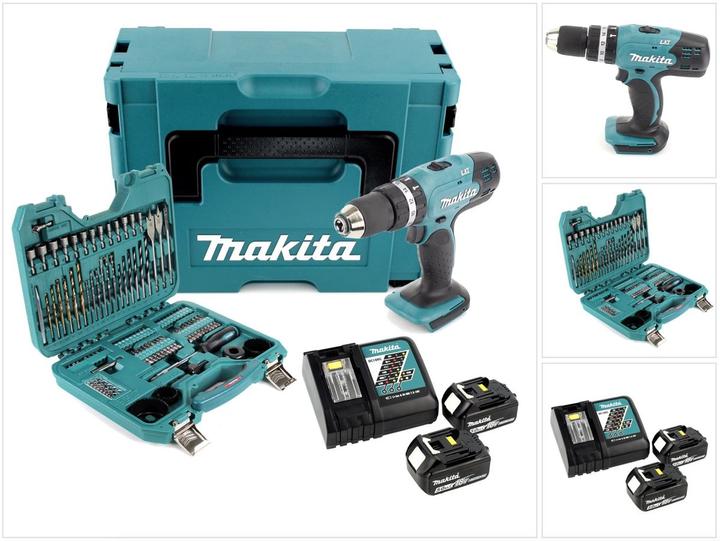 Produktbild Makita DHP 453 RTJ Akku Schlagbohrschrauber 18V 42Nm im Makpac + 2x 5,0 Ah Akku + Ladegerät + 100 tl (Akkubetrieb)