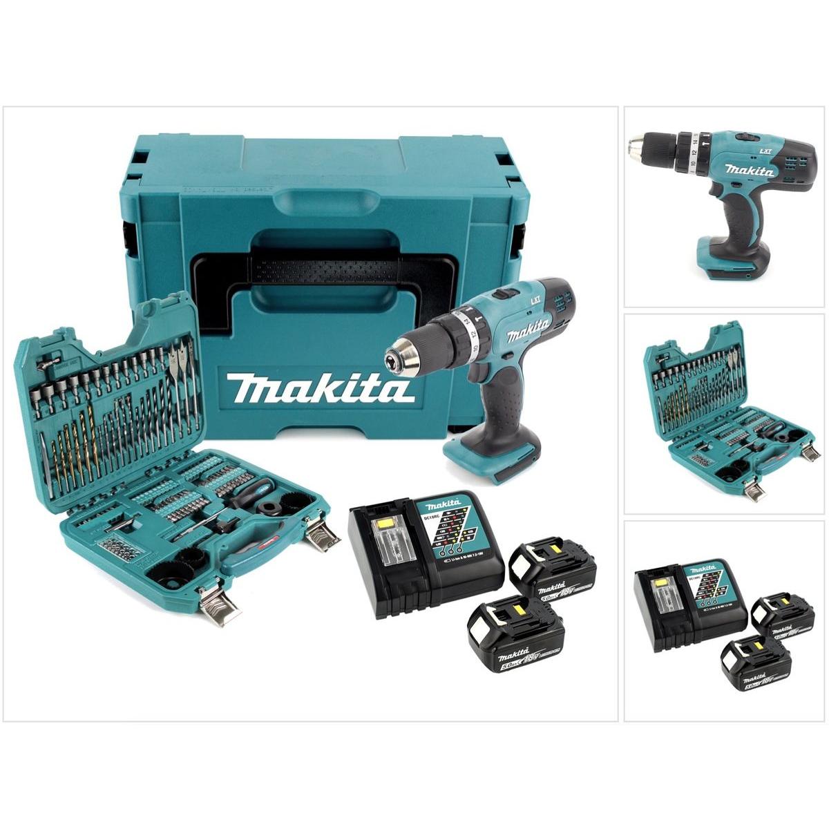 Makita, Bohrmaschine + Akkuschrauber, DHP 453 RTJ Akku Schlagbohrschrauber 18V 42Nm im Makpac + 2x 5,0 Ah Akku + Ladeger...