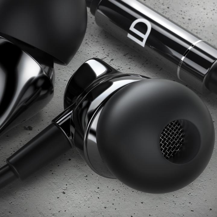 Actual product image Liam & Daan In-Ear Headphones, High End Ceramic InEar 8mm Driver / Aramid Cable / Bend Protection, silver/black (No noise cancellation, Cable)