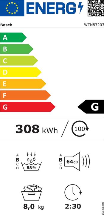 Energie-Label Bosch Hausgeräte WTN83203 (8 kg, Rechts)