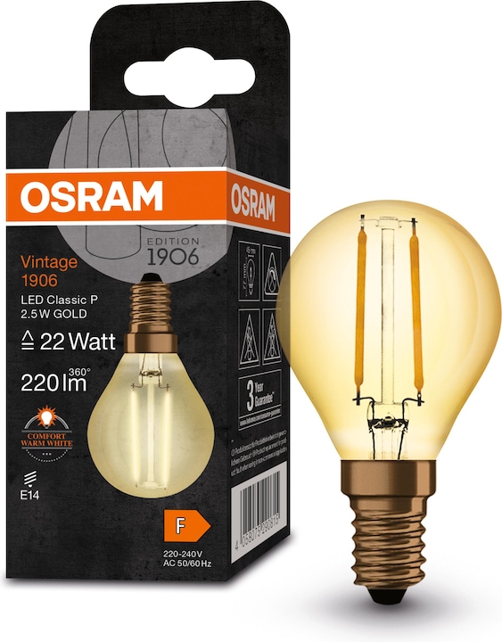 Produktbild Osram Vintage 1906 Led Classic P (E14, 2.50 W, 220 lm, 1 x, F)